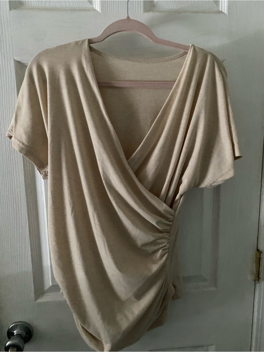 SHEIN Cream Draped Surplice Short Sleeve Blouse